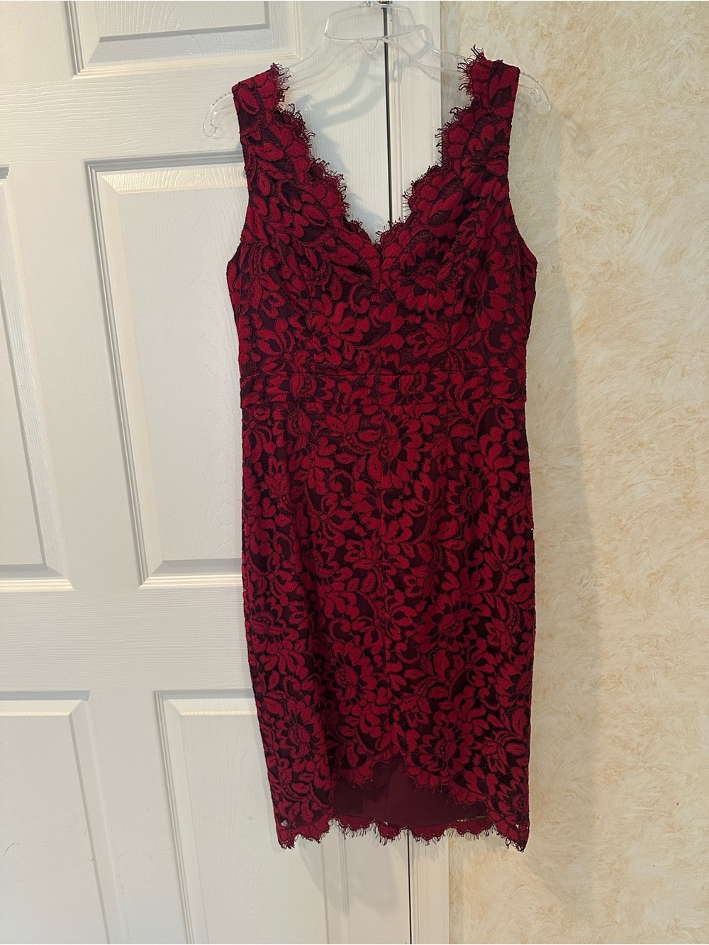 Eliza J Burgundy Floral Lace Midi Dress with V-Neck